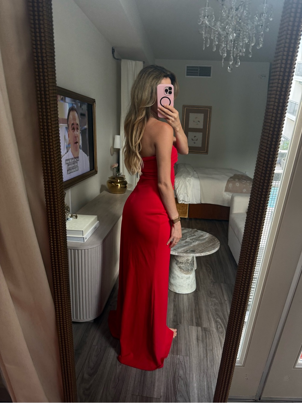 Babyboo Zafira Red Strapless Ruched Thigh Slit Maxi Formal Dress S NWT - Picture 3 of 11